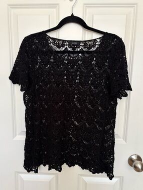 Alfani Black Crochet Lace Short Sleeve Tunic Top